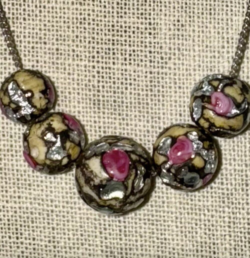 Vintage Sterling Silver 925 Wedding Cake Foil Bead Necklace